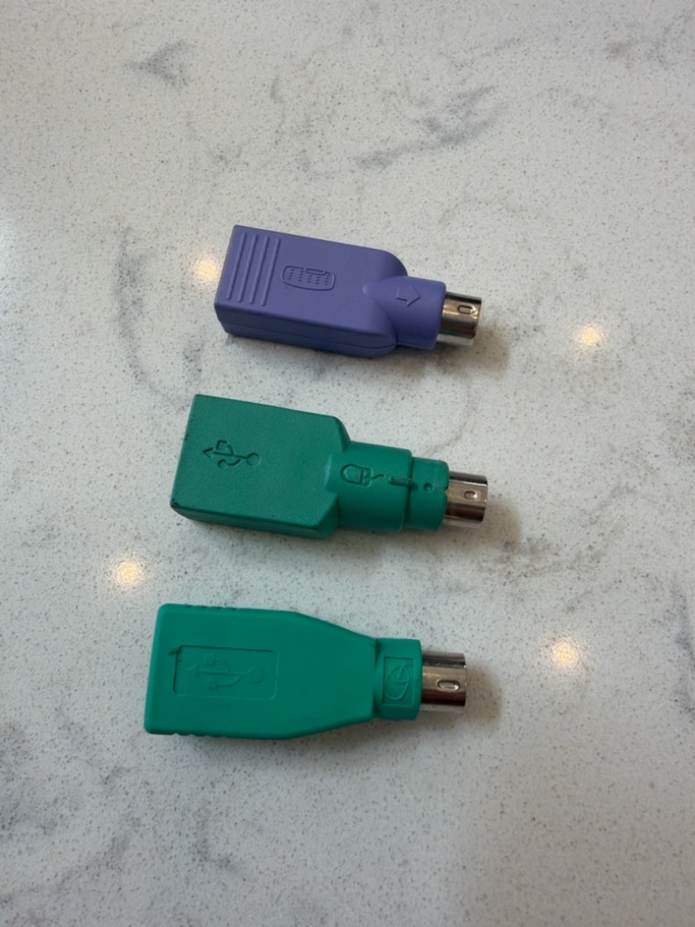 Set of 3 PS/2 to USB Adapter Plugs in Purple and Teal
